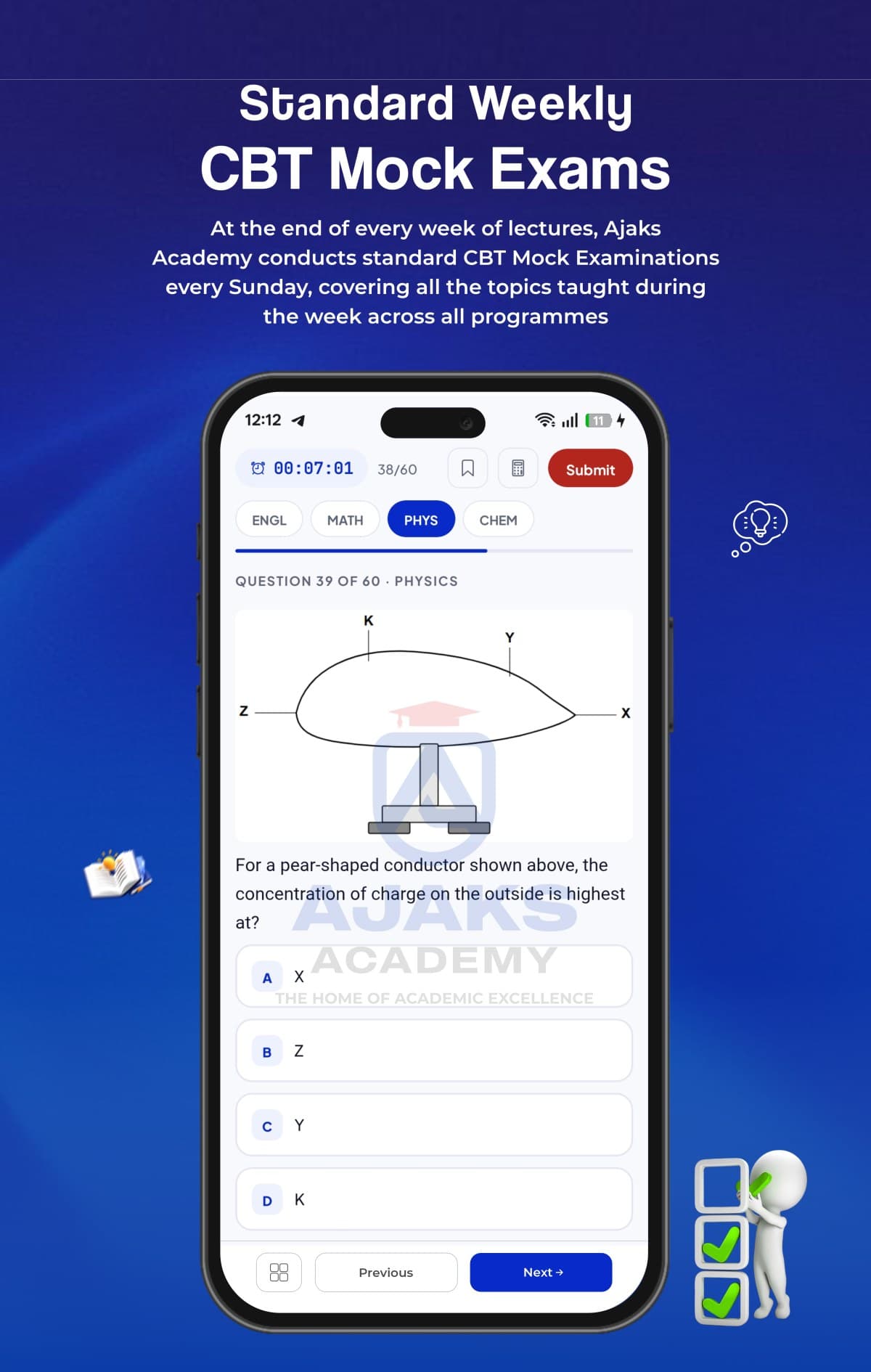 A CBT mock exam in progress with timer and subject tabs